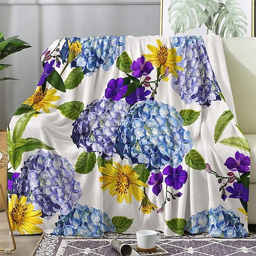Vintage- und Blumen-Wohndecke, botanische Wildblumen-Fleecedecke für Sofa und Couch, weich und warm, mit Honigbienen-Dekor, für Bettwäsche Image