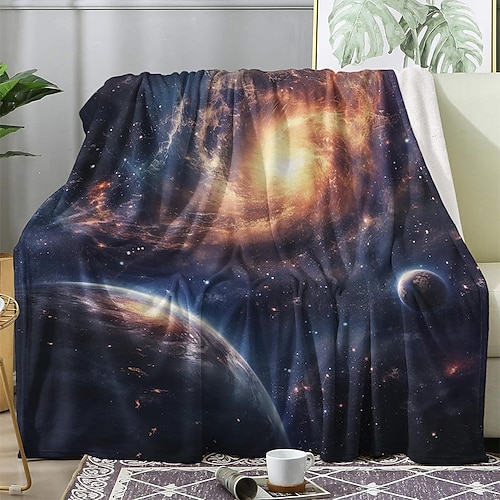 Sonnensystem-Tagesdecke mit Weltraumplaneten Jupiter, Saturn, Uranus und Neptun – weiche Fleecedecke für Kinderzimmer, lehrreich und wissenschaftlich dekoriert Image