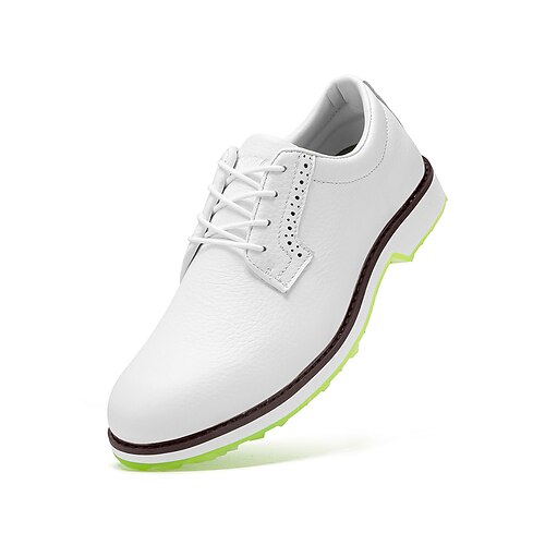 Weiße Herren-Golfschuhe, atmungsaktives Mesh-Obermaterial, stoßdämpfende Sohle, klassischer sportlicher Stil für Golfer und Outdoor-Aktivitäten Image