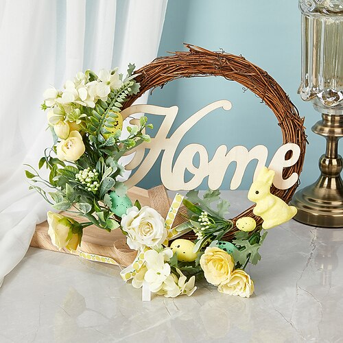 2er-Pack Osterblumenkränze im europäischen Stil, kreative Türdekoration im Waldstil, neue Osterhasen Image