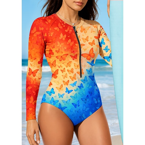 Damen Regulär Anti UV Shirt Farbverlauf Abstrakt UPF50 Schnelltrocknend Leicht Langarm Bodysuit T-Shirt zum Schwimmen Surfen Kanufahren Strand Sommer Image