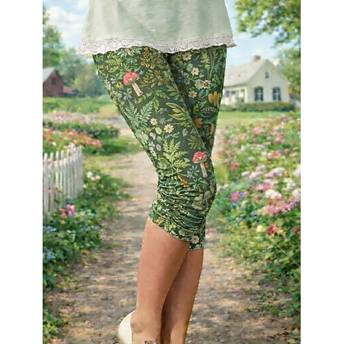 Damen Leggings Urlaub Mode Streetwear Capris Hohe Taille Blumen Grafik Komfort Weich Bequem Dehnbar Täglich Outdoor Urlaub Blau Braun Grün Sommer Frühling Herbst Schmale Passform Image