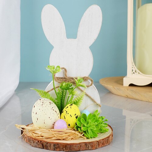 3er-Pack Osterhasen-Ornamente, Eier im Landhausstil, Holzdekoration, festliche Atmosphäre, Bühnendekoration, Bauernhausdekoration Image