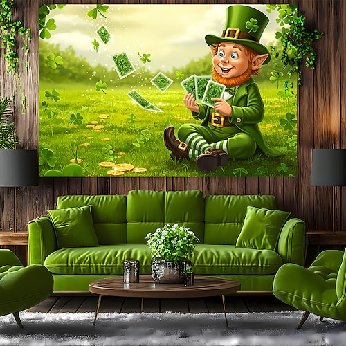 St. Patricks Day Tapisserie Banner Decke Elf Niedlich Romantisch 3D Schlafzimmer Wohnzimmer Wohnheim Jugendzimmer Studentenwohnheim Wandveranda Wohndeko Image