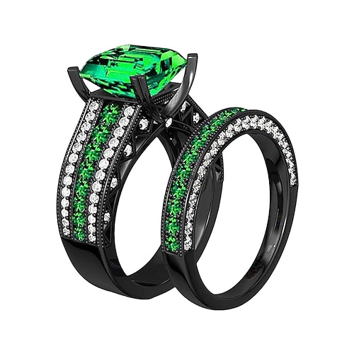 Schwarzes Herrenring-Set aus einer Legierung im Vintage-Gothic-Stil mit quadratisch geschliffenem Edelstein, in verschiedenen Farben erhältlich – ideal für Eheringe, Verlobungsringe, Partys und den Alltag. Image