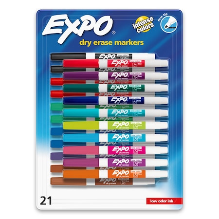 EXPO 2138429 Dry Erase Markers, Whiteboard Markers with Low Odor Ink, Fine Tip,
