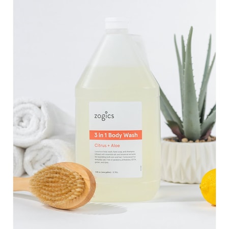 ZOGICS BWCA128-Single 3 in 1 Body Wash, Hand Soap and Shampoo, Citrus and Aloe,