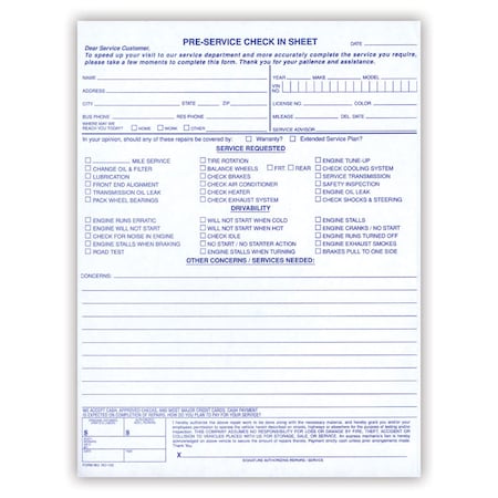 ASP 7280 Pre-Service Check In,8 1/2" X 11",50 Sheets Per Pad,2 Pads Per Pk Pk