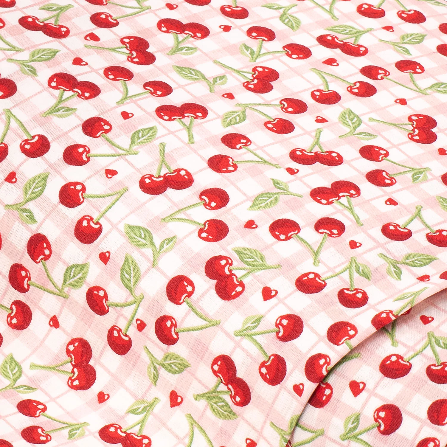 Baumwollstoff Kirschen auf Karo Mona, weiß-color Image
