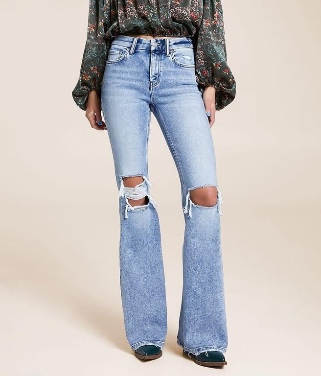 Mid-Rise Flare Stretch Jean - Blue - Flying Monkey Jeans