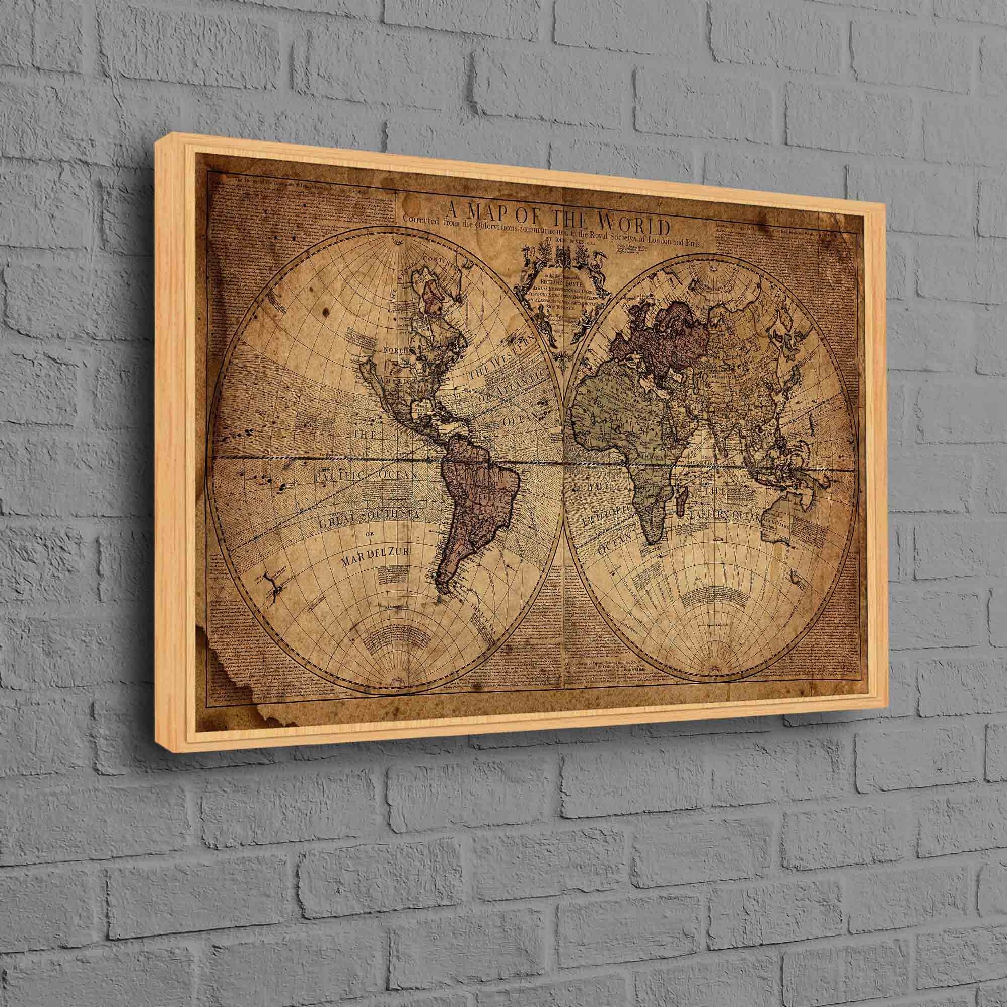 Stampa di mappa del mondo, poster di mappa, tela artistica con mappa del mondo vintage, opera d'arte con mappa del mondo antico, arte murale vintage,