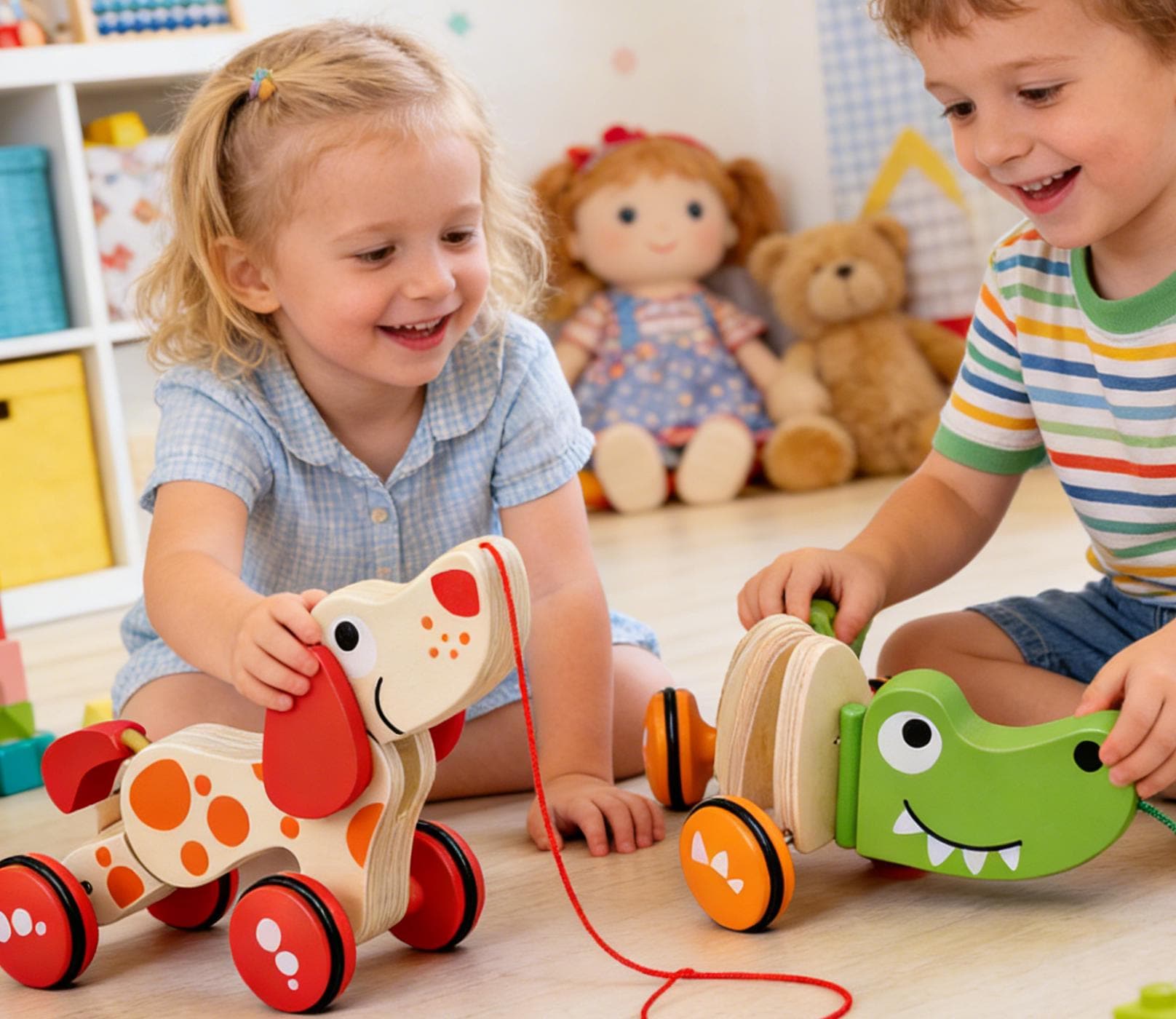 Giocattolo Montessori in legno da tirare con la corda, adatto ai più piccoli, giocattolo da passeggio fatto a mano a forma di animale, giocattolo educ