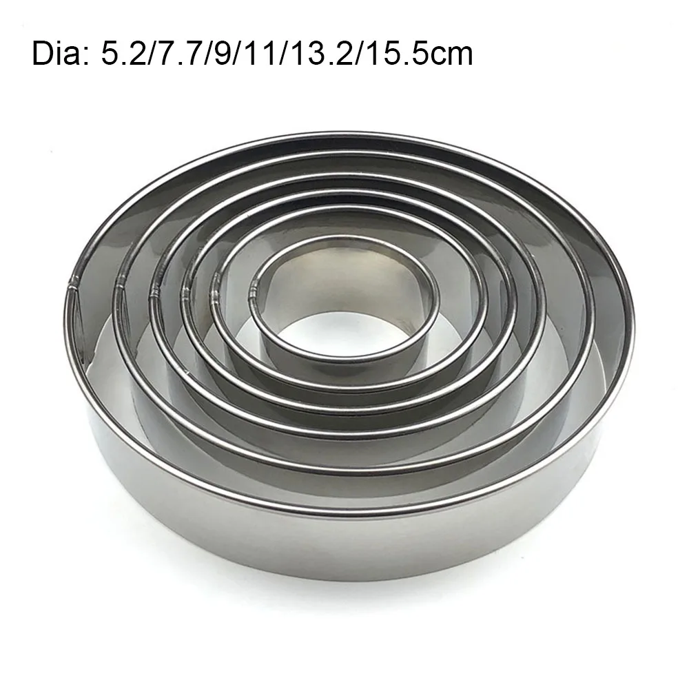 6 Pz/set Nuovo Anello Torta In Acciaio Inox Stampo Cerchio Rotondo 5/7/9/11/13/15 cm Torta Gum Pasta Stampo FAI DA TE Biscotto Mousse Cuttur