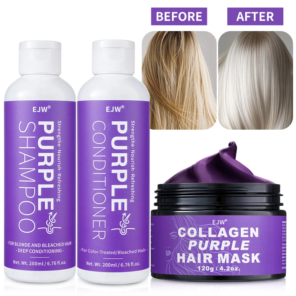 Set Shampoo e Balsamo Viola EJW, Shampoo Viola per Capelli Biondi, Decolorati e Grigi, Migliora la Lucentezza e la Brillantezza