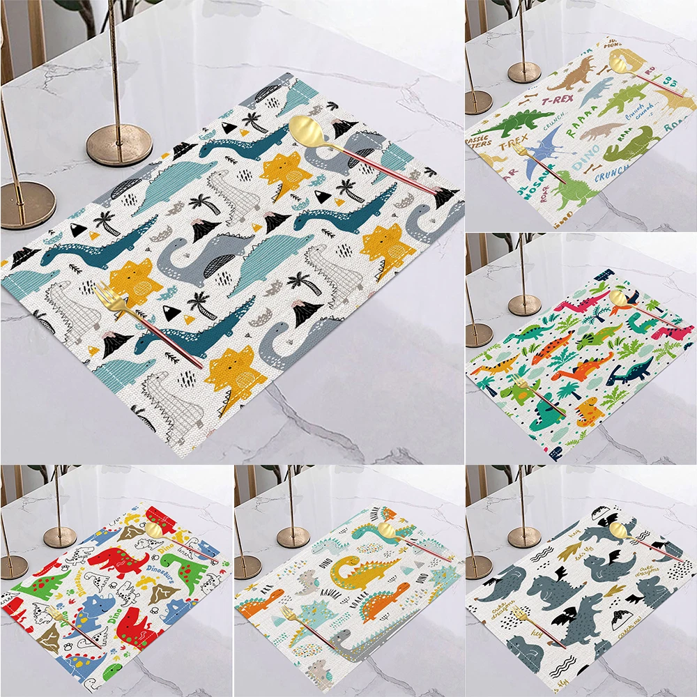 Nette Cartoon Dinosaurier Tischsets Tischsets Für Kinder Kinder Stoff Untersetzer Tisch Dekoration Matte Küche Esszimmer Tischsets Pads Image