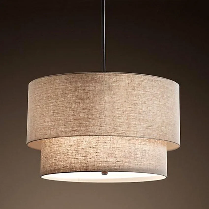 Luxuriöse Pendelleuchte für Esszimmer, Wohnzimmer, Schlafzimmer, Mittelland, pastoraler Stil, Schwarz, Weiß, moderner Doppel-Leinen-Kronleuchter Image