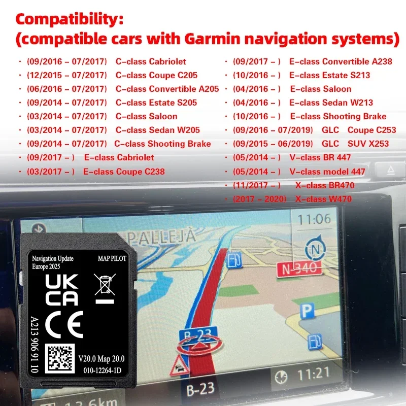 A 2139069110 V20 Geeignet für Mercedes GLC C E V X-Klasse Auto Sat Nav GPS Update 2025, Karte Europa SD-Karte Image