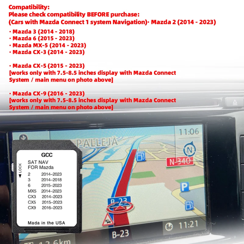 Aktualisieren Sie die allgemeine GCC Gulf Area Middle East SD-Speicherkartennavigation für Mazda 2/3/6/MX5/CX5/CX9 Auto-Navi-Systeme GPS-Karten 2024 Image