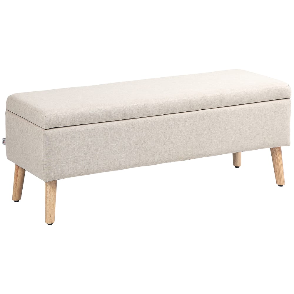 Banc coffre rembourré banquette aspect lin beige