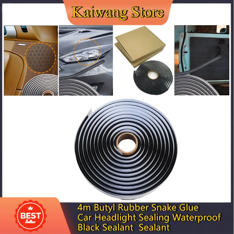 4 m Butylkautschuk-Schlangenkleber für die Abdichtung von Autoscheinwerfern, wasserdichtes schwarzes Dichtmittel für Audiotüren, Fenster, Windschutzscheiben-Modifikation Image