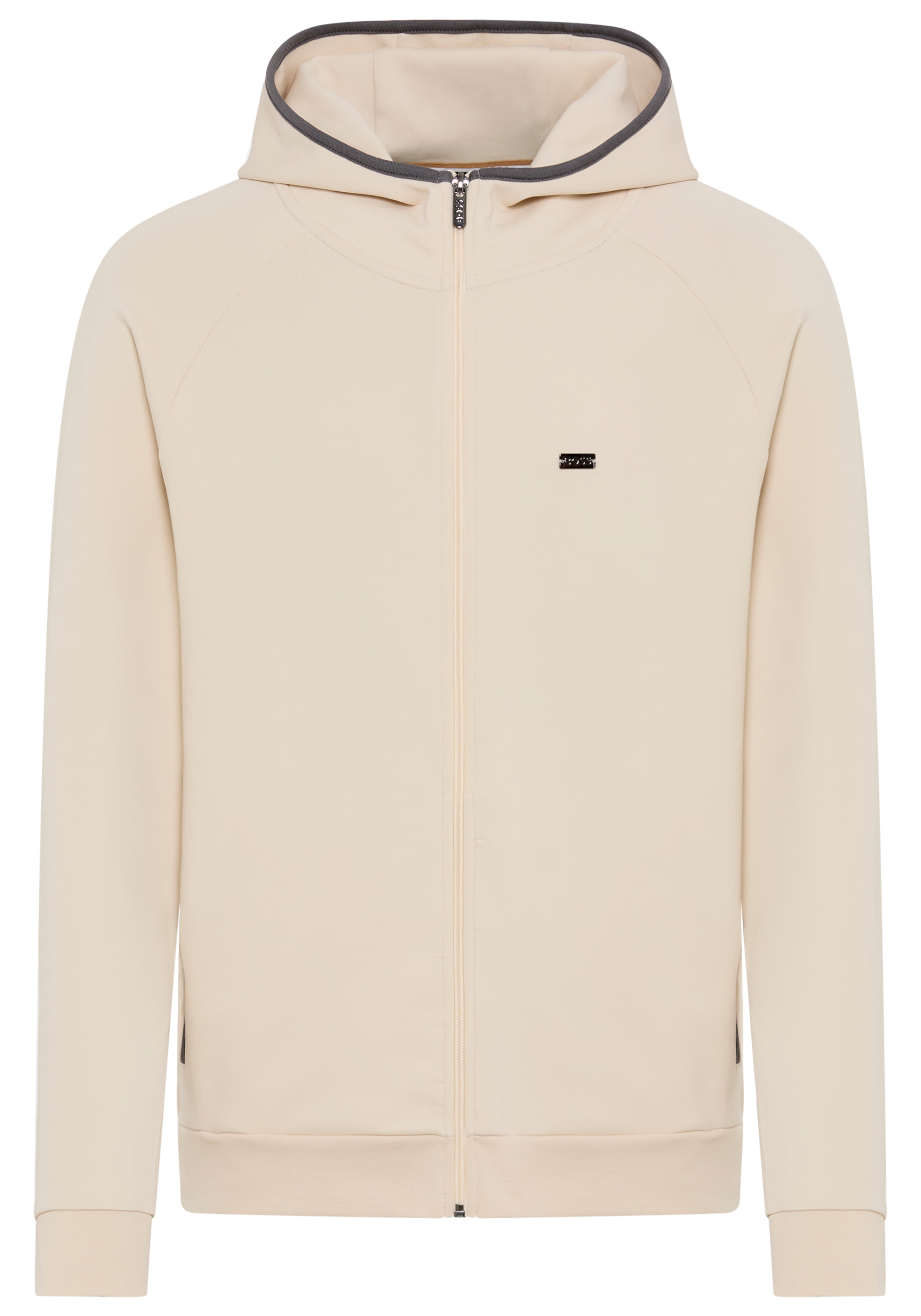 Kapuzensweatjacke BOSS "Sense", Herren, Gr. L, open weiß 131, Jersey, Obermaterial: 74% Baumwolle, 21% Polyester, 5% Elasthan, unifarben, regular fit, Bündchen, Sweatjacken, us Baumwoll-Mix mit kontrastierenden Einfassungen