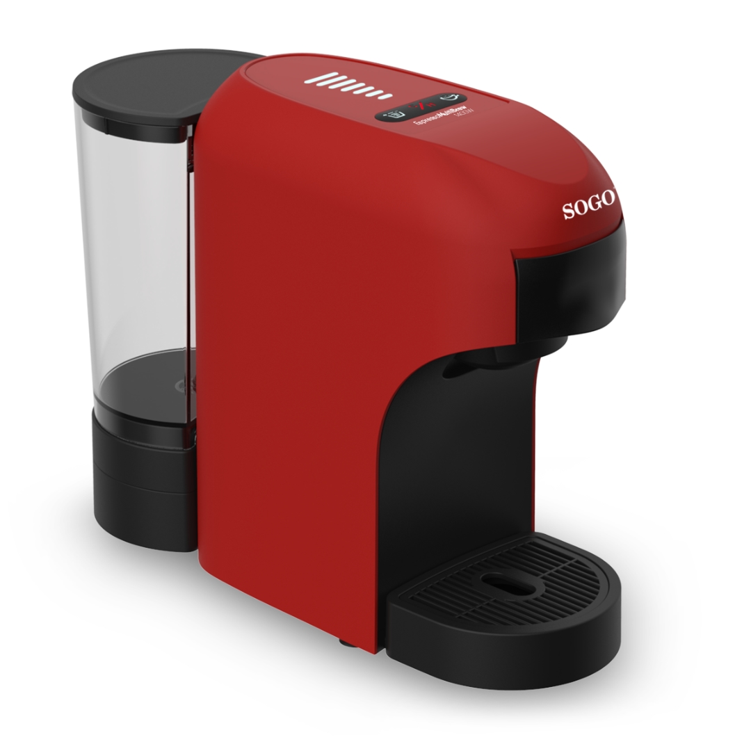 Sogo 4‑in‑1 Multi‑Kapsel Kaffeemaschine, 20 Bar, kompatibel mit mehreren Systemen, schnelle Extraktion, Rot/Schwarz Image