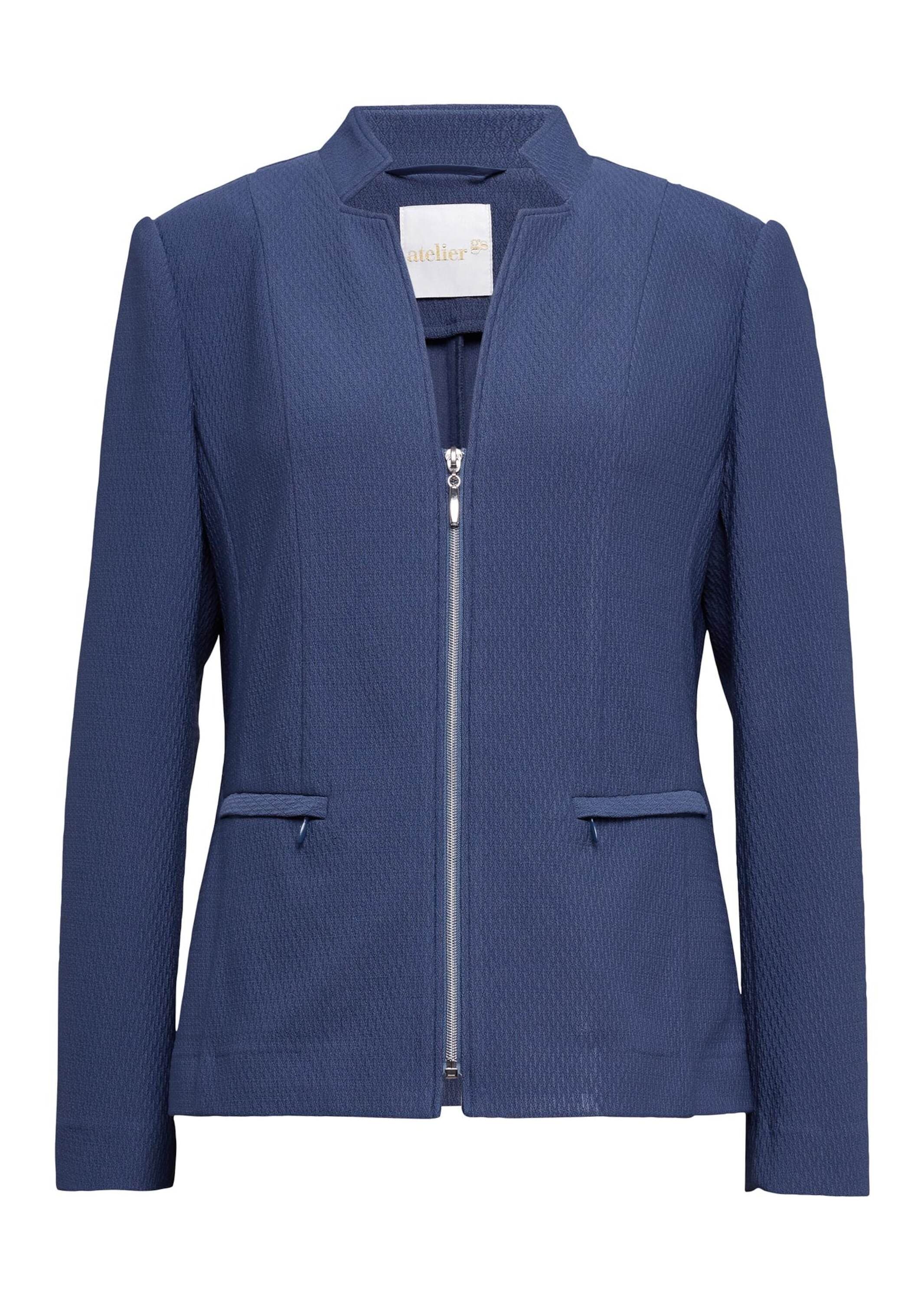 Jackenblazer GOLDNER "Kurzgröße Trageangenehmer Struktur-Jerseyblazer", Damen, Gr. 24, grün (blauviolett), Obermaterial: 98% Polyester PES. 2% Elasthan EL., weit Tubular, Blazer, Hübsche Kragenlösung Image
