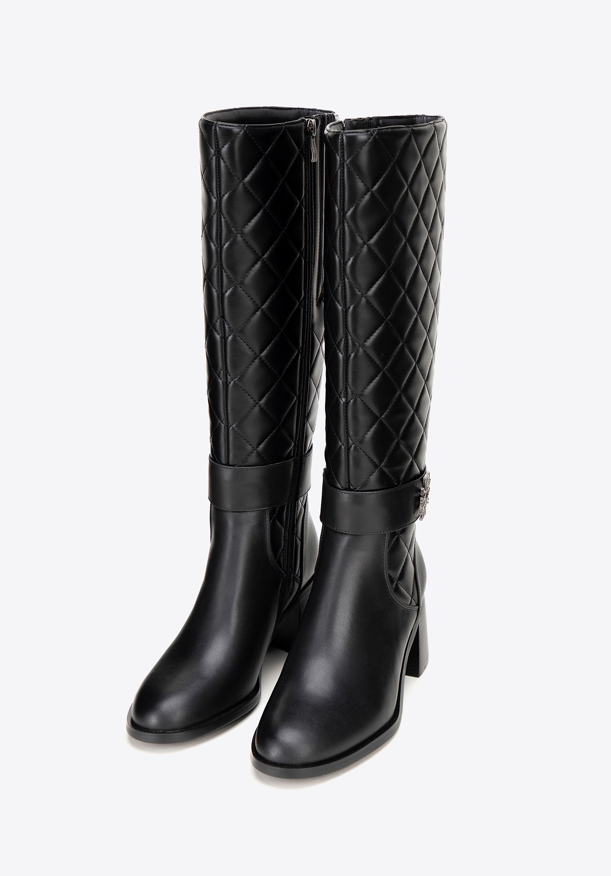Wittchen Damen-Ankle-Boots aus Leder mit gestepptem Absatz, schwarz und silber