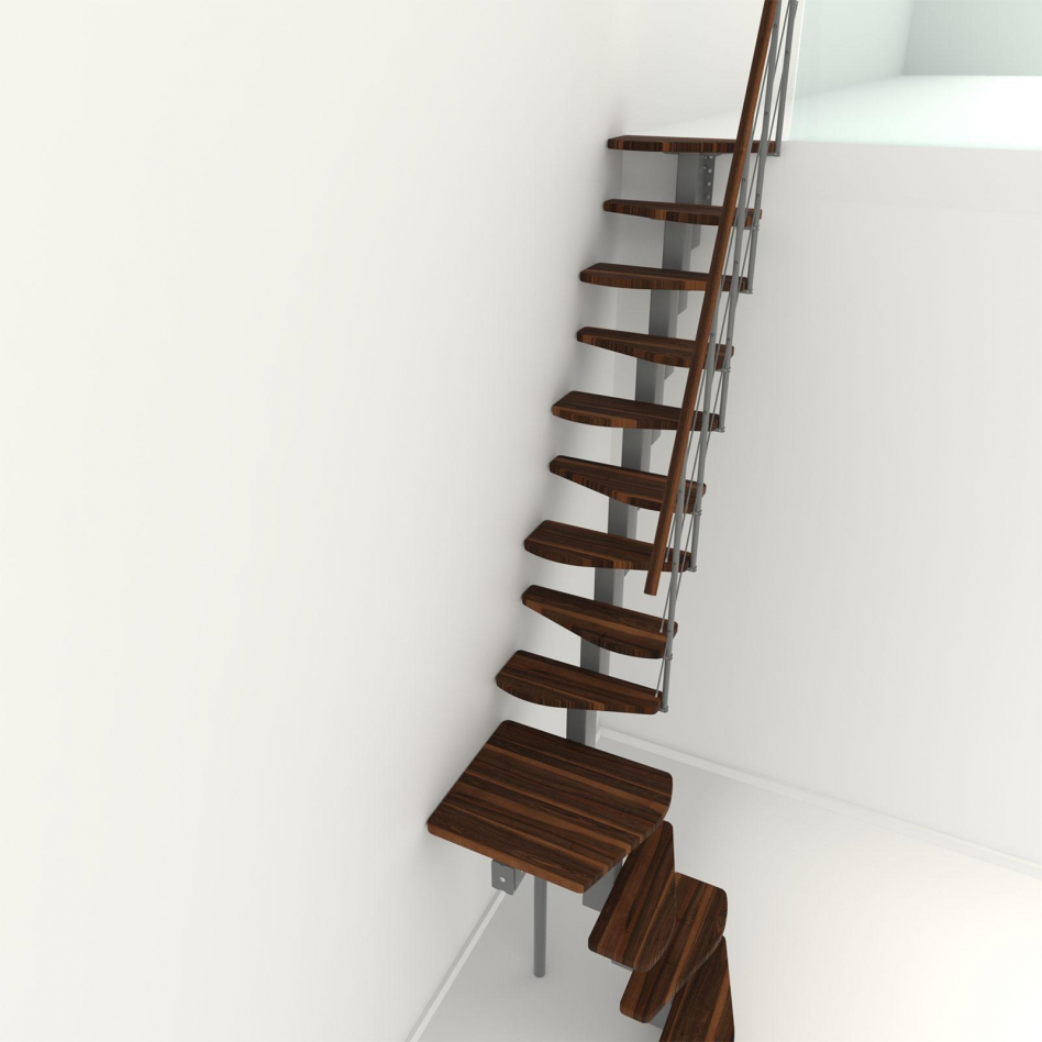 Minka Mittelholmtreppe Quatro Turn 1/4 gewendelt grau Raumspartreppe, Walnuss gebeizt & lackiert Image