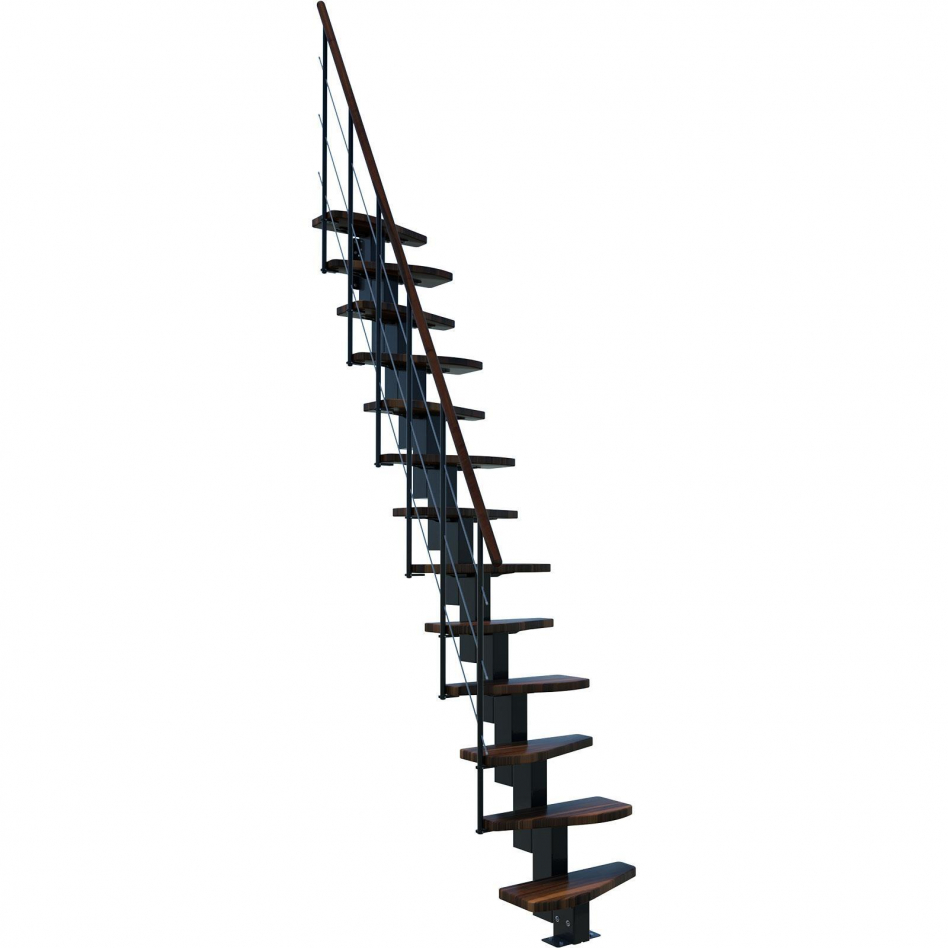 Minka Mittelholmtreppe Quatro schwarz Raumspartreppe, Walnuss gebeizt & lackiert Image