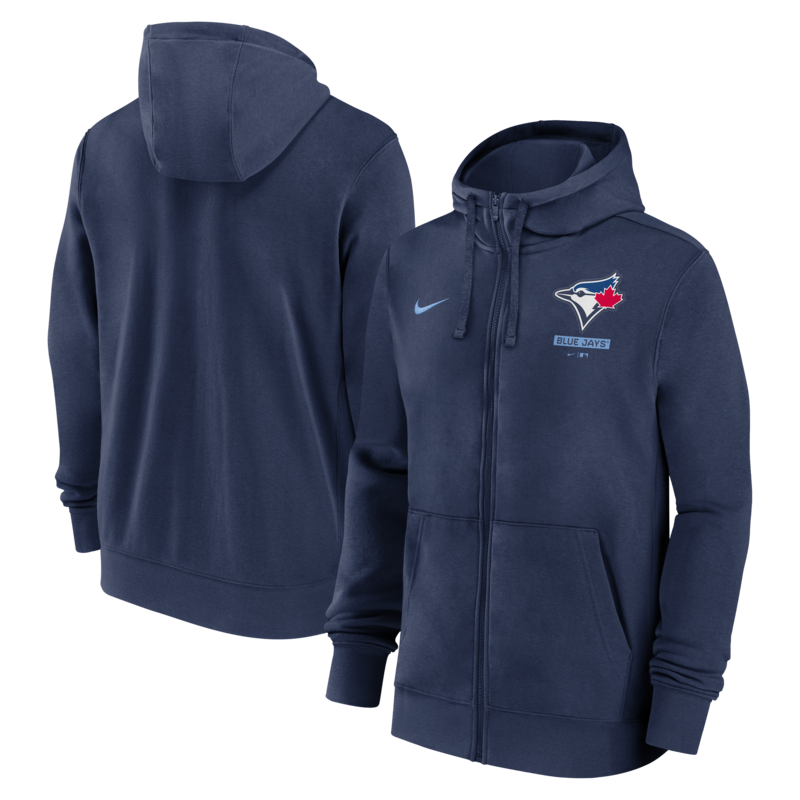 Toronto Blue Jays Nike Baumwoll-Fleece-Pullover mit durchgehendem Reißverschluss und Kapuze – Herren Image