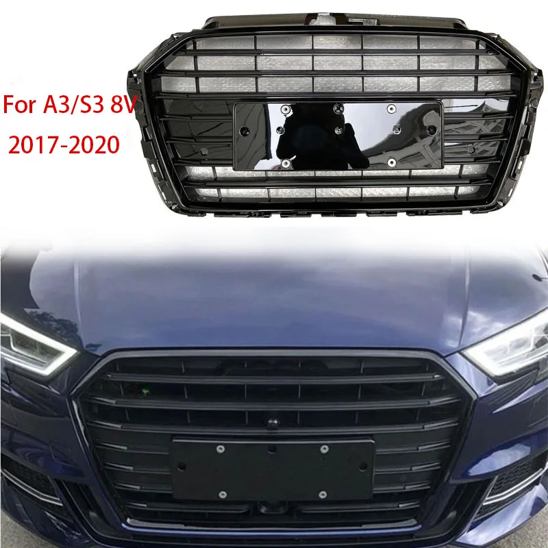 Per Audi A3 S3 8V Honeycomb Hood 2017 2018 2019 2020 Paraurti anteriore maglia Griglie da corsa Griglia griglia Piastra di copertura con fori ACC