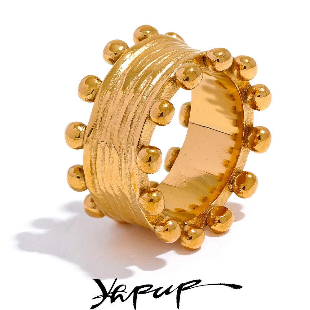 Yhpup Acciaio inossidabile 316L Moda Anello largo Donna Dichiarazione Texture Colore oro 18K PVD placcato Impermeabile Francia Gioielli da dito