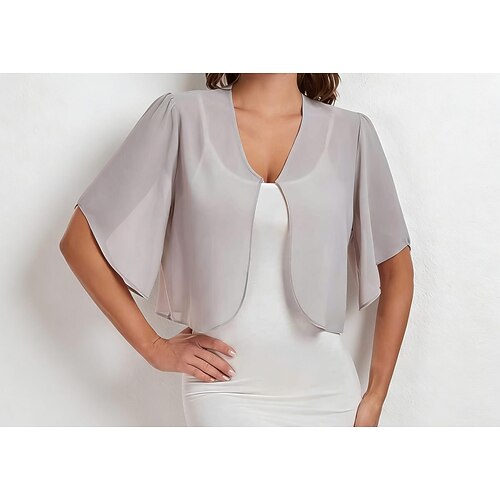 Scialli Scialle Donna Scialli della Madre Scialli della Sposa Scialli dell'Ospite di Nozze Elegante Puro Sexy Manica Corta Chiffon Stole da matrimonio Con Colore puro Per Matrimonio Estate
