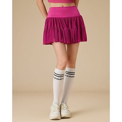 Per donna Tinta unita Gonne da tennis Gonna sportiva Gonna con pantaloncini Pieghettato Elastico in vita Maglia a contrasto Antivento Traspirante Tennis Badminton Corsa Scollo Tondo Gonna Bianco