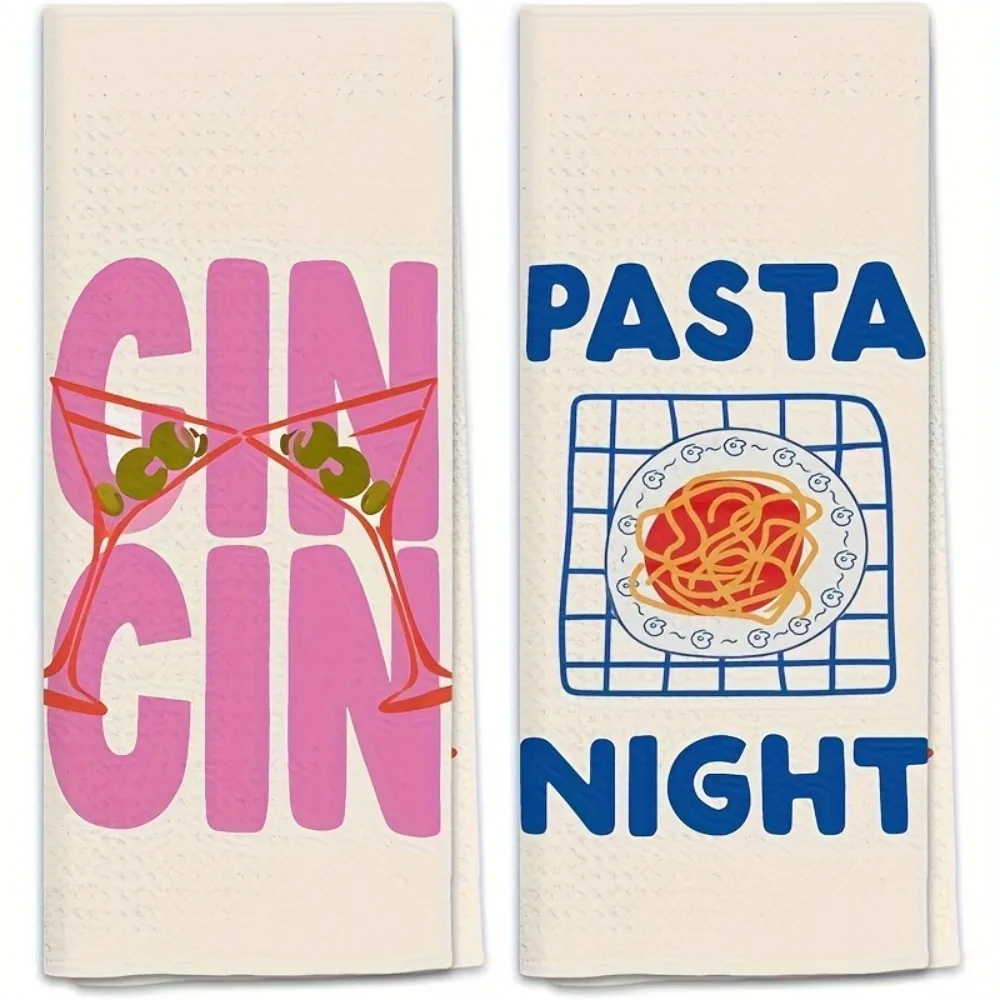 Cin Cin Pasta Night Küchentuch, Einzeldruck, lustig, stilvoll, langlebig, dekoratives Handtuch für Zuhause, Küche, Esszimmer, italienische Atmosphäre, Dekor Image