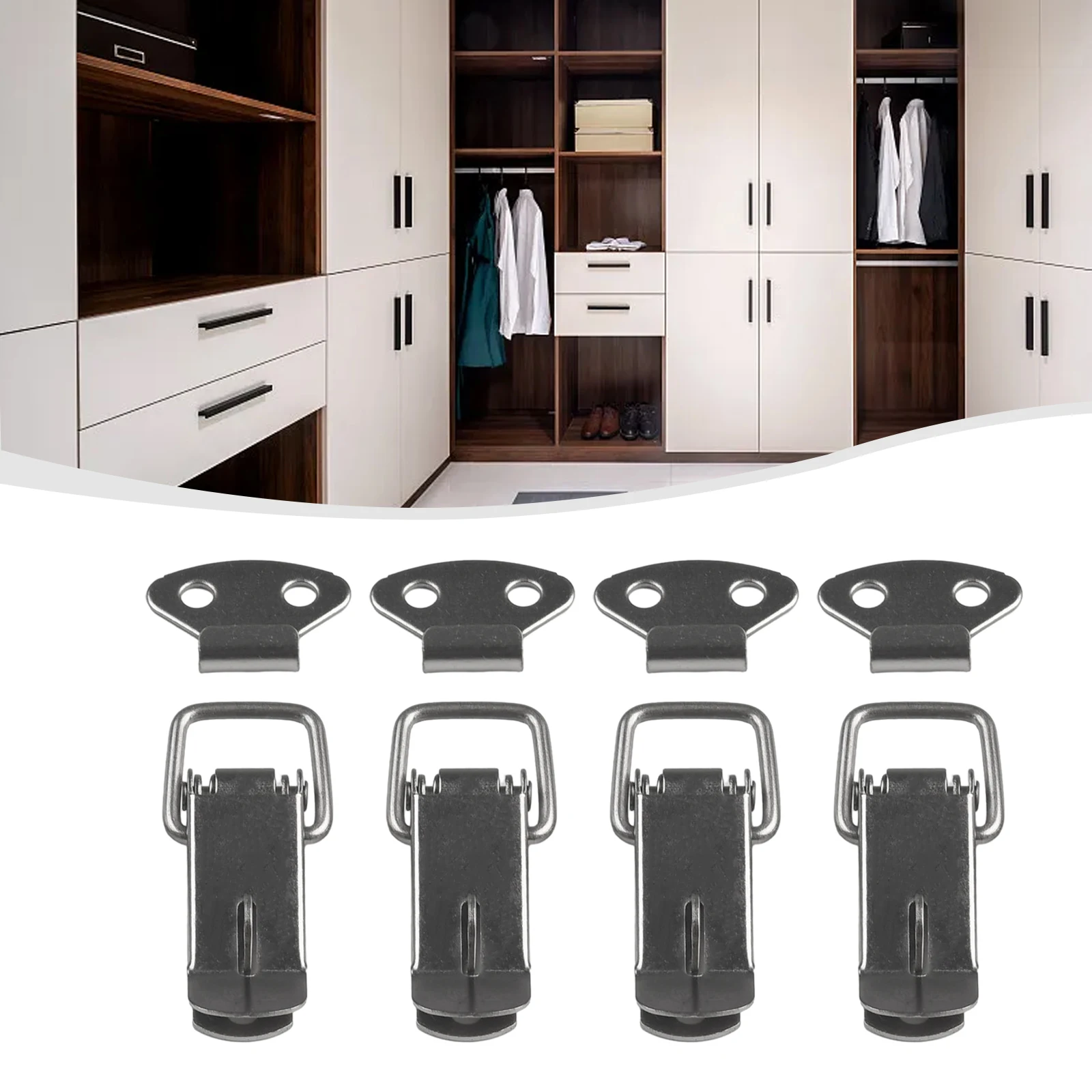 4* Riegelverschluss, Entenmund-Schnallenhaken, Holzkiste /*Hasps-Klemme, Edelstahl-Federverschluss, geladenes Zug *-+Kippklemme H0 Image