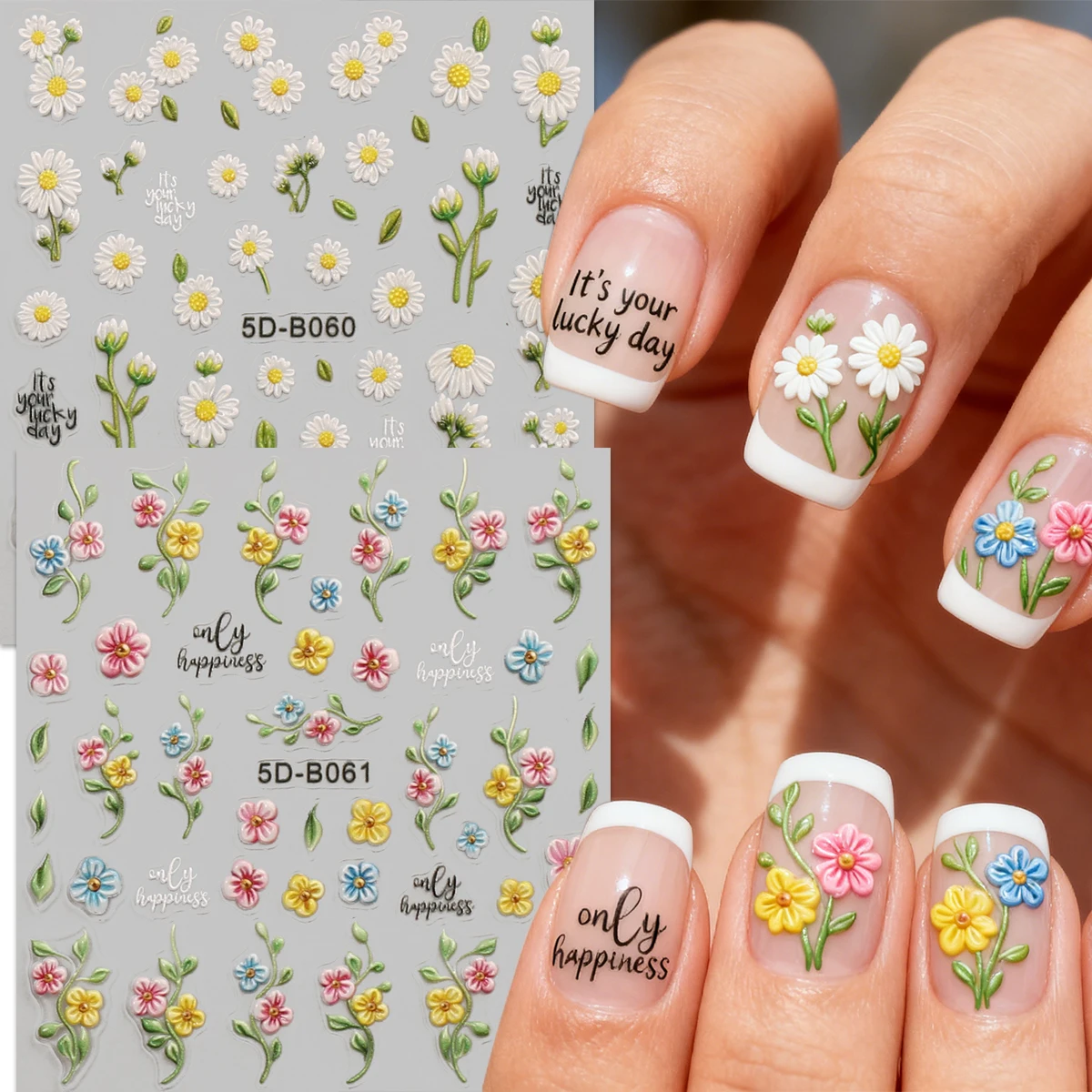 2 Stück Nagelkunstaufkleber mit Frühlingsblumenprägung – 5D-Aufkleber, einfach für Nageldekoration, Heimwerken, Geschenke, Partymake-up, Y2K Image
