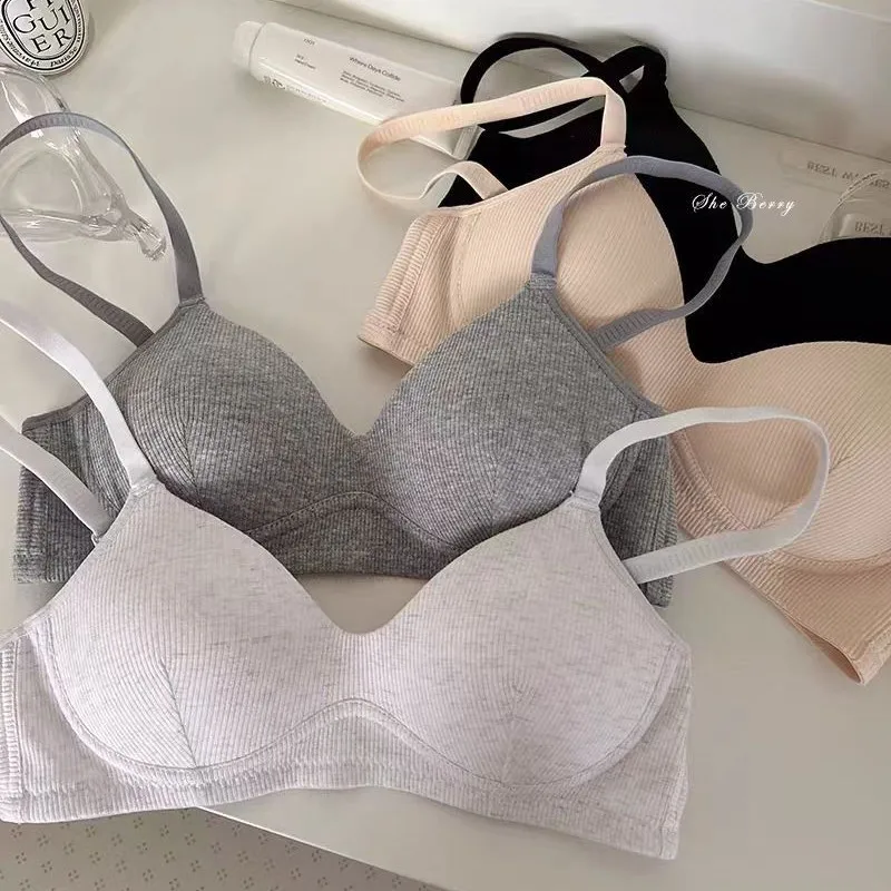 Neuer BH-Stil für Schülerinnen, Geeignet für Oberstufenschülerinnen; Kleiner Busen Push-Up Drahtloser Dünner Baumwoll-BH, der Verhindert, Dass der Busen Durchhängt Image