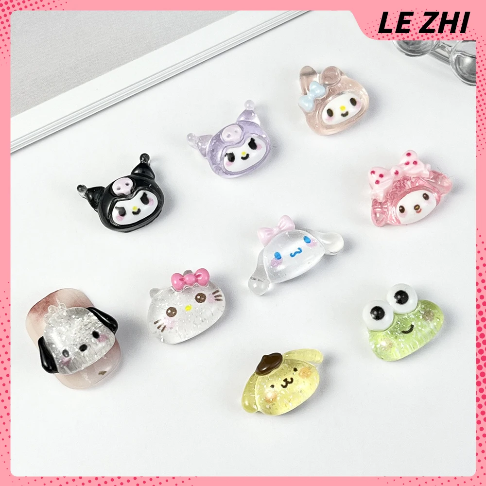20 Stücke Gemischt Hallo Kitty Glitter Pulver Charme Nagel Party Aufkleber Kuromi Harz Transparent Cinnamonroll Zubehör Nail art Image