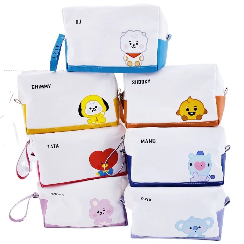 Kawaii BT21 Canvas Federmäppchen Aufbewahrungstasche Große Kapazität Tragbare Make-up-Tasche Handtasche CHIMMY COOKY KOYA TATA Anime Geschenk Spielzeug Image