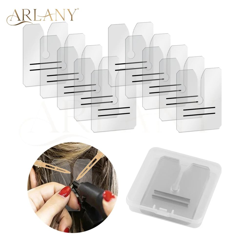 ARLANY 10 Stück/Box Acryl-Haarextensions-Hitzeschutz, K-Tip Haarwerkzeug mit Doppelführungslinien-Design, Schutzplatten mit Aufbewahrungsbox Image