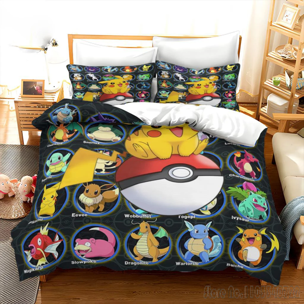 2026 Anime Pikachu Bettbezug-Sets Schlafzimmer Bettwäsche für Jungen Kinder Teenager Mädchen Pokemon Bettbezug Kissenbezüge Weihnachtsgeschenk Image