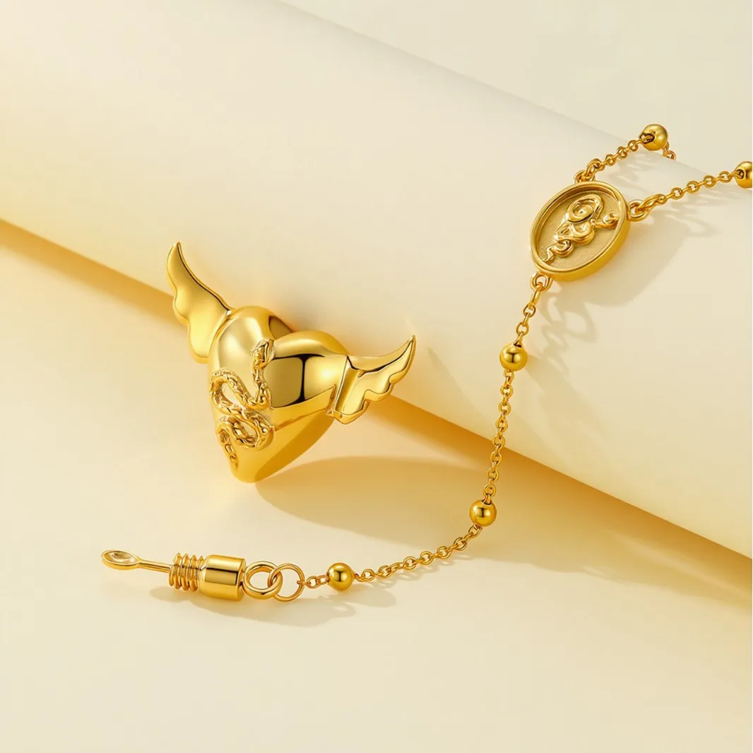 Flügel Herz Form Medaillon Anhänger Halskette Exquisite Luxuriöse Edelstahl Herz Schlange Löffel Halsketten Schmuck Geschenk Image