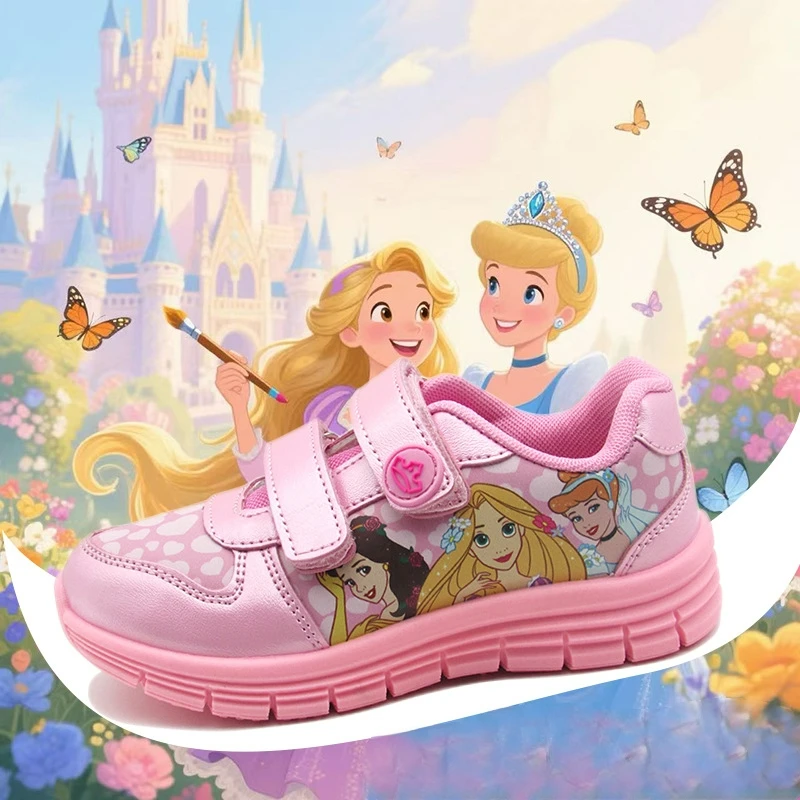 Freizeitschuhe für Kinder, Elsa Princess Frozen, PU-Leder, Frühlings-Laufschuhe für Kinder, rutschfest, atmungsaktiv, rosa, Größe 26–31