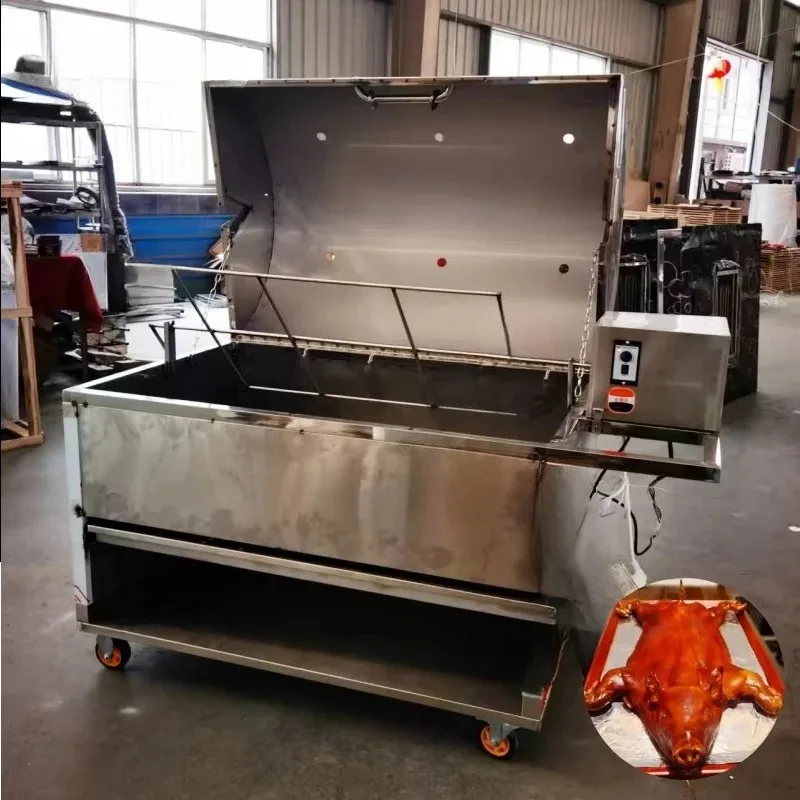 Rotisserie-Grill für ganzes Schwein, Ziege, Schafe, elektrischer Holzkohlegrill, industrieller Hähnchen-Bratpreis zum Verkauf Image