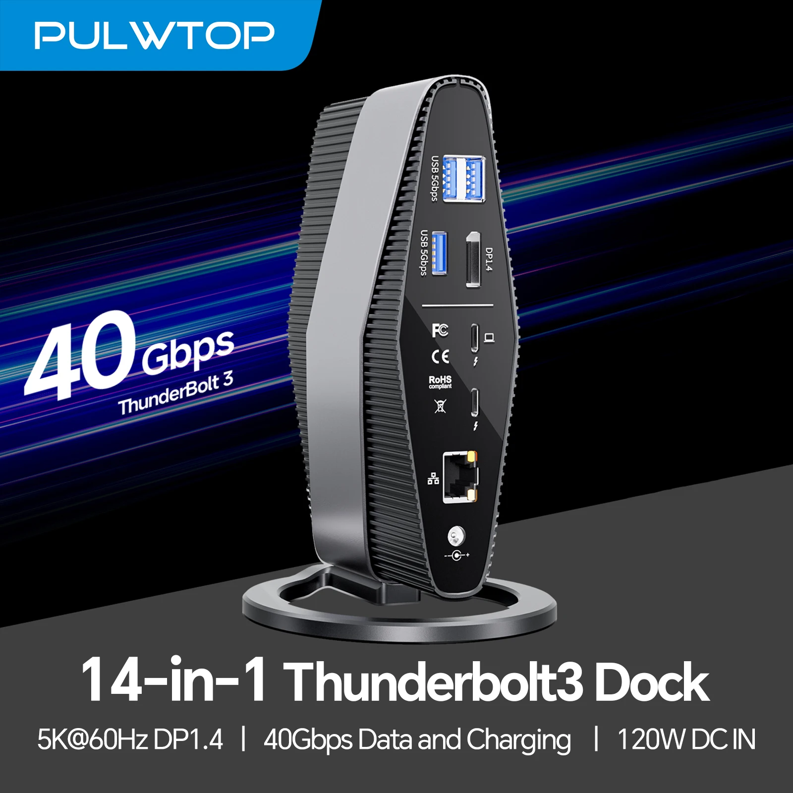 PULWTOP Thunderbolt 3 Dock, Laptop-Dockingstation mit Dual-Monitor 4K-Display, 40 Gbit/s, SD/TF 4.0, USB A/C 10 Gbit/s Image