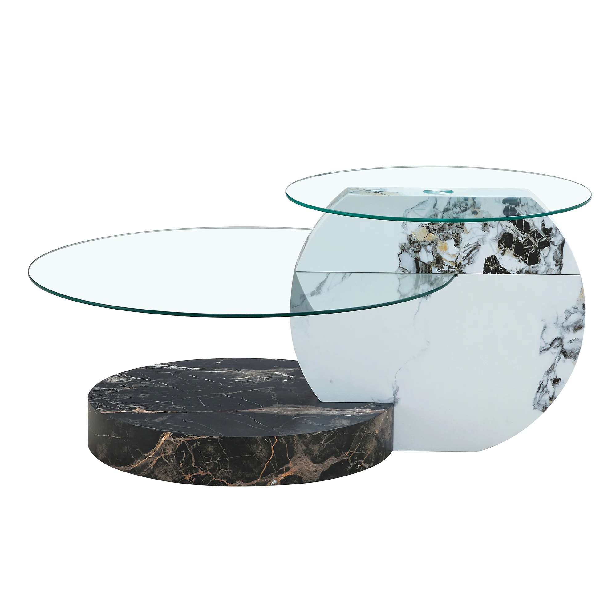 Moderner Minimalistischer Couchtisch aus Gehärtetem Glas, Mehrschichtiges Design, Hochwertiges MDF-Material Als Stütze, Vielfältige Farbauswahl