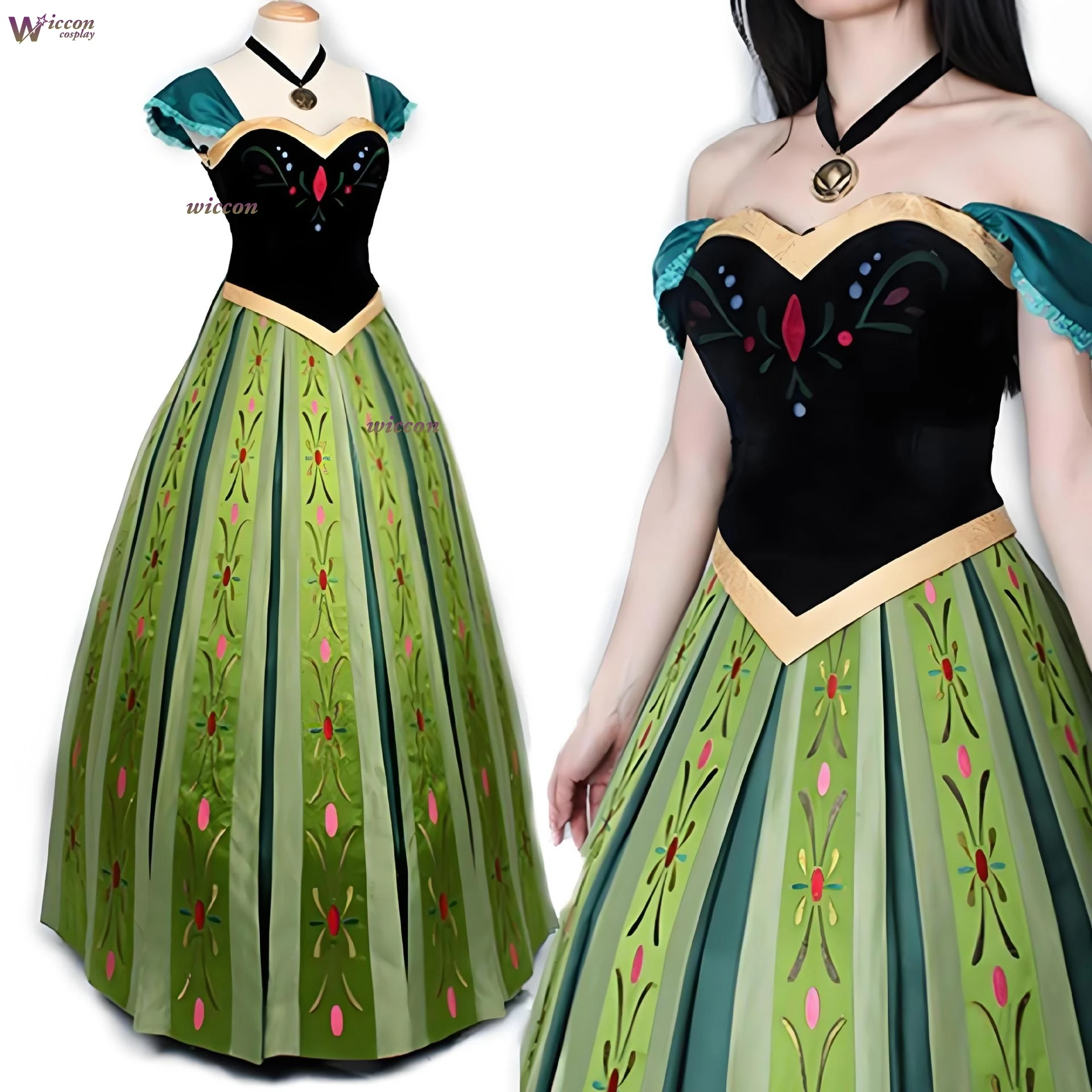 Fantasia Ballkleid Frauen Anna Ice Queen Cosplay Kostüm Perücke Grün Mädchen Halloween Party Bühne Prinzessin Kleid Krönung Kleid 5xl
