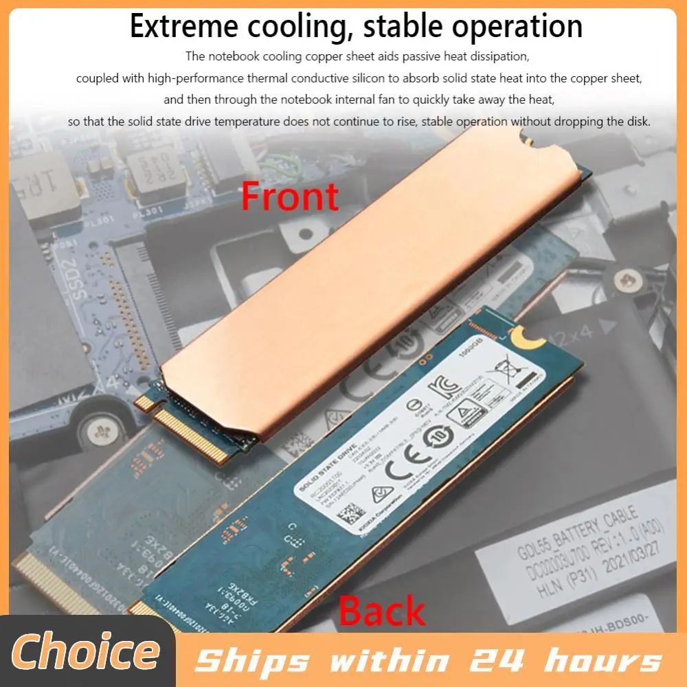 Solid-State-Disk-Kühler, tragbarer Solid-State-Disk-Kühler aus Kupfer, 0,5 mm, 401 W, Antioxidationsset für M.2 2242 2280 NVMe SSD Image